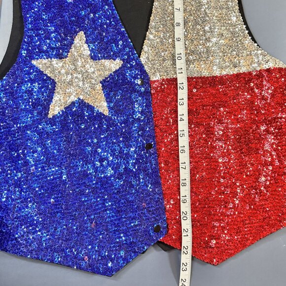 Sequined Texas Flag Vest - Bling Bold Red White Blue & Silver - Picture 7 of 9